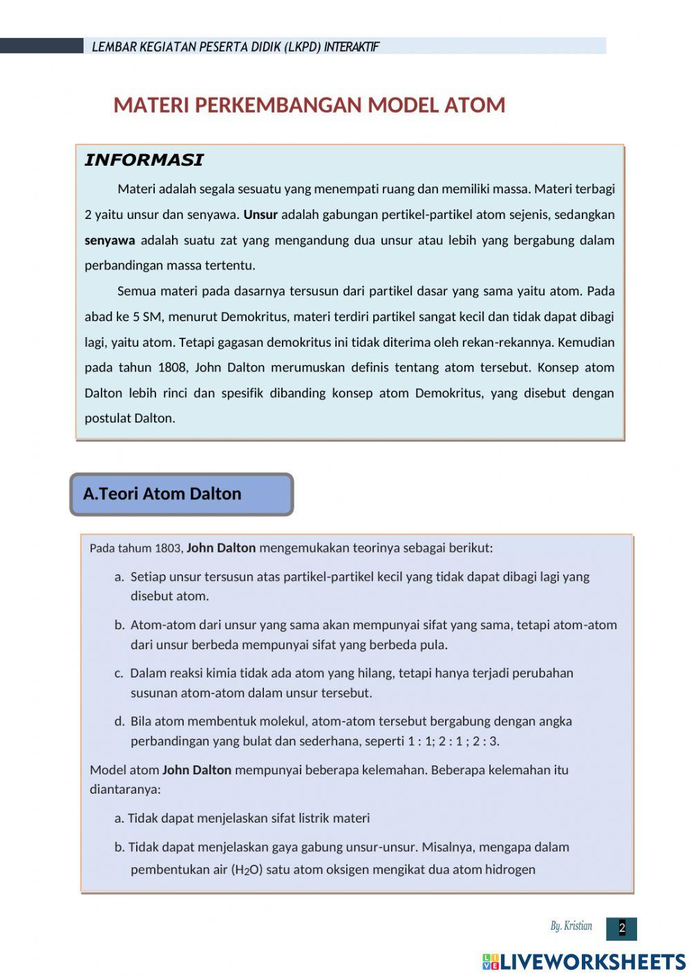 LKPD Perkembangan Teori atom
