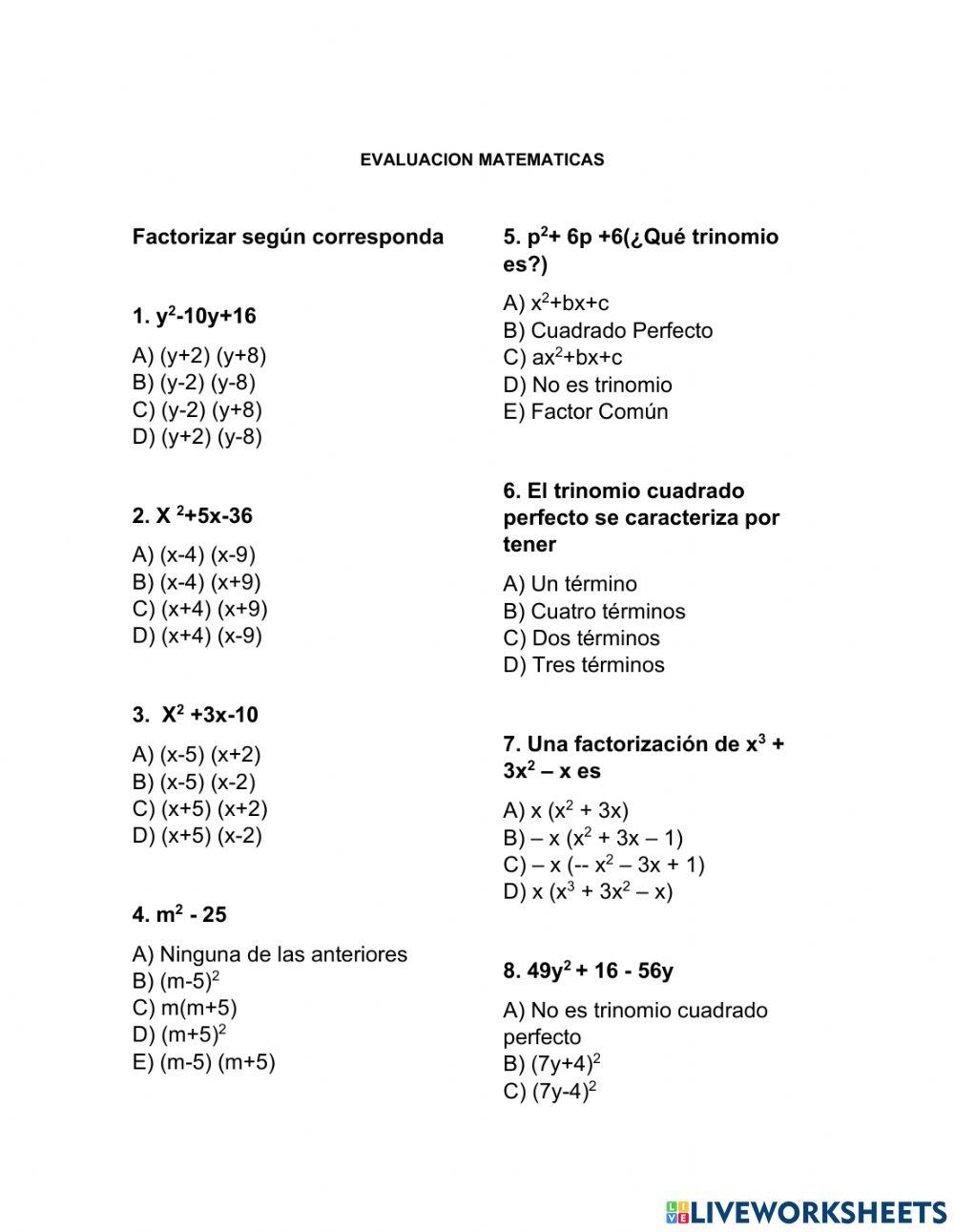 Test 5 - Factorización