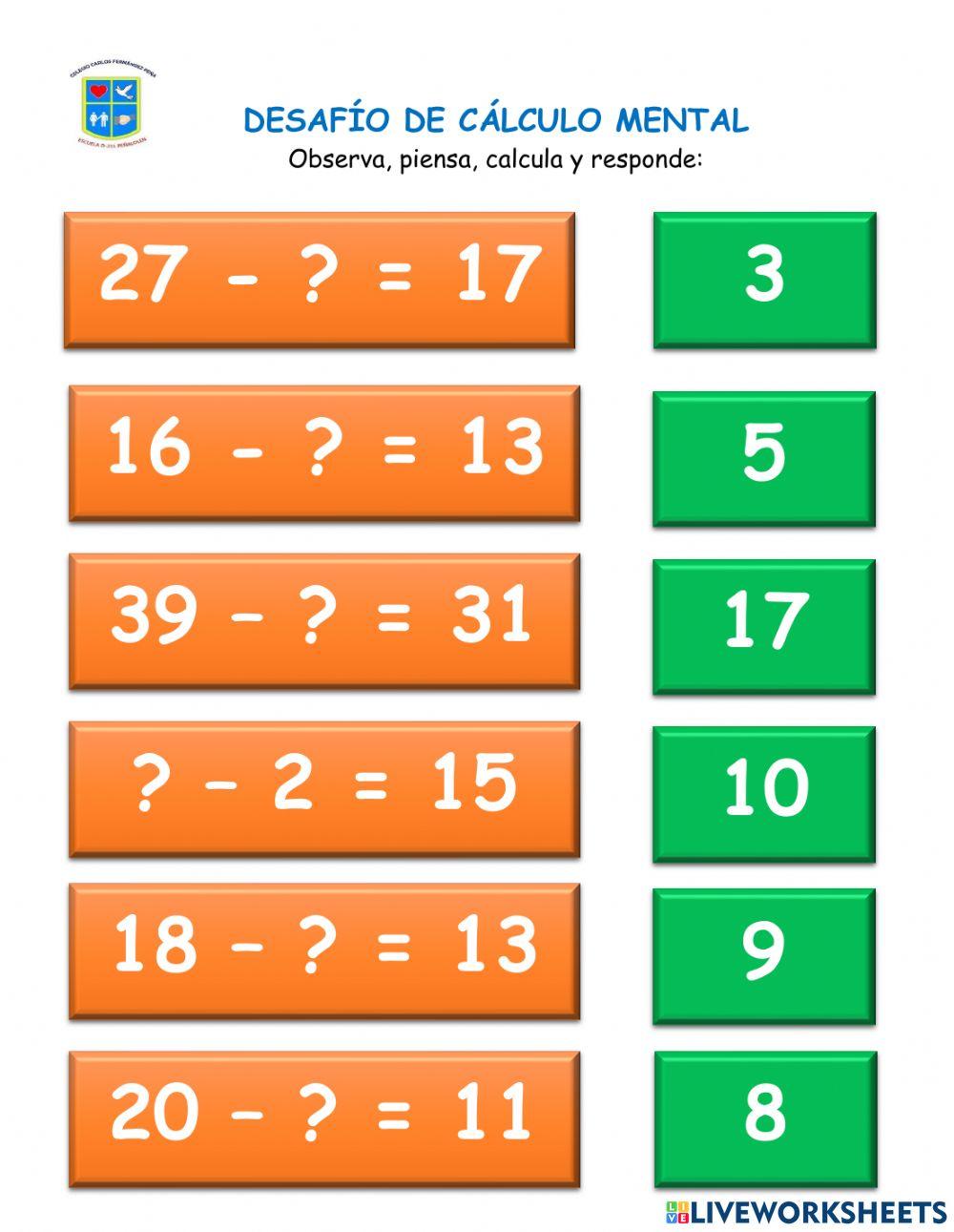 Cálculo mental sustracción