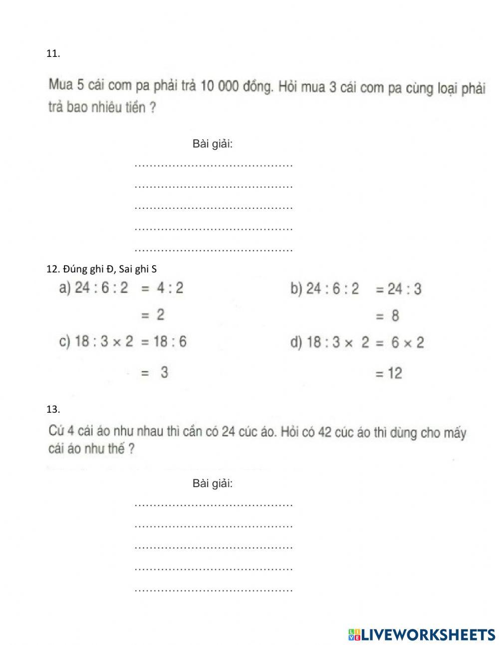 Toán Toán exercise | Live Worksheets