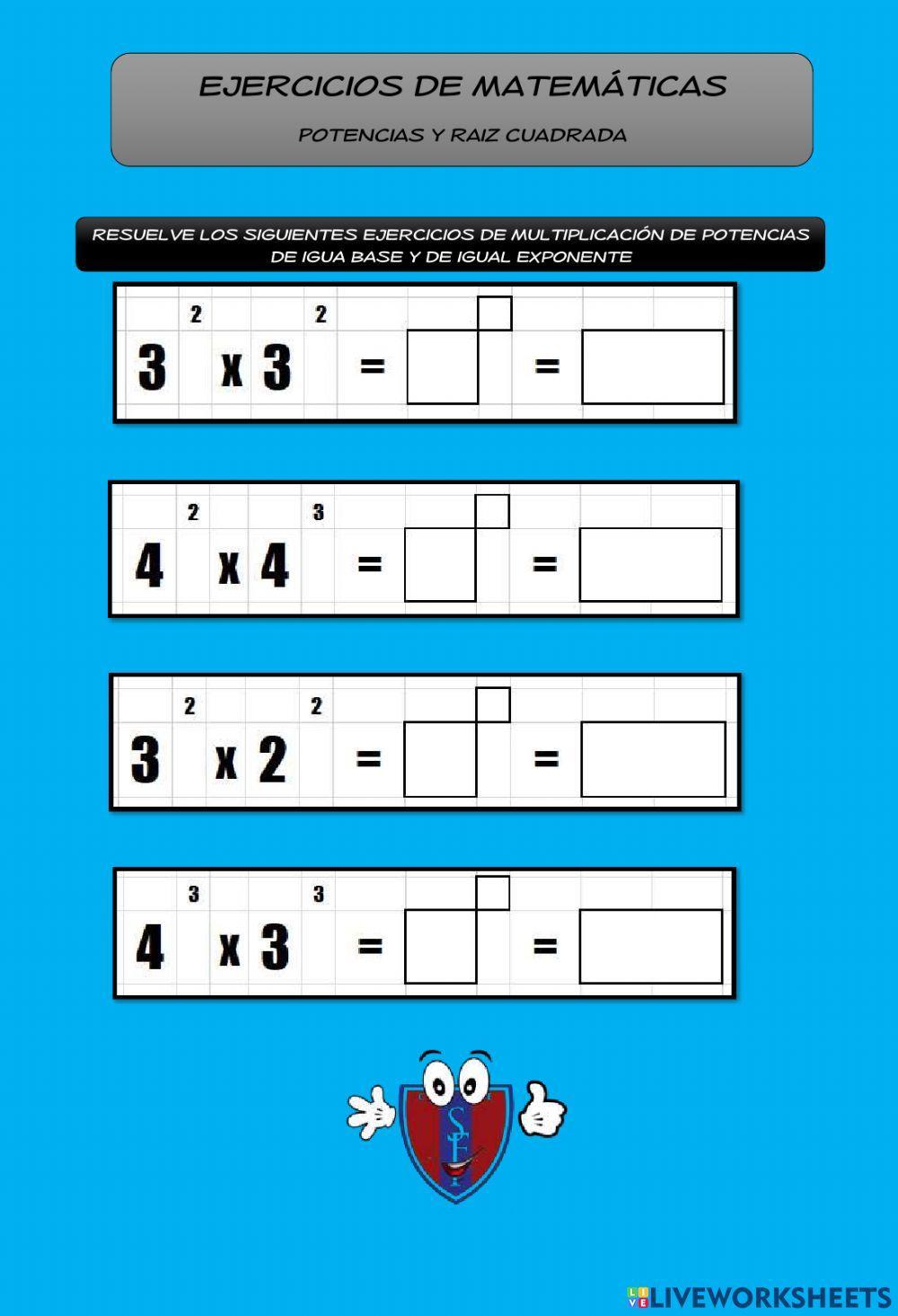Potencias y raiz cuadrada