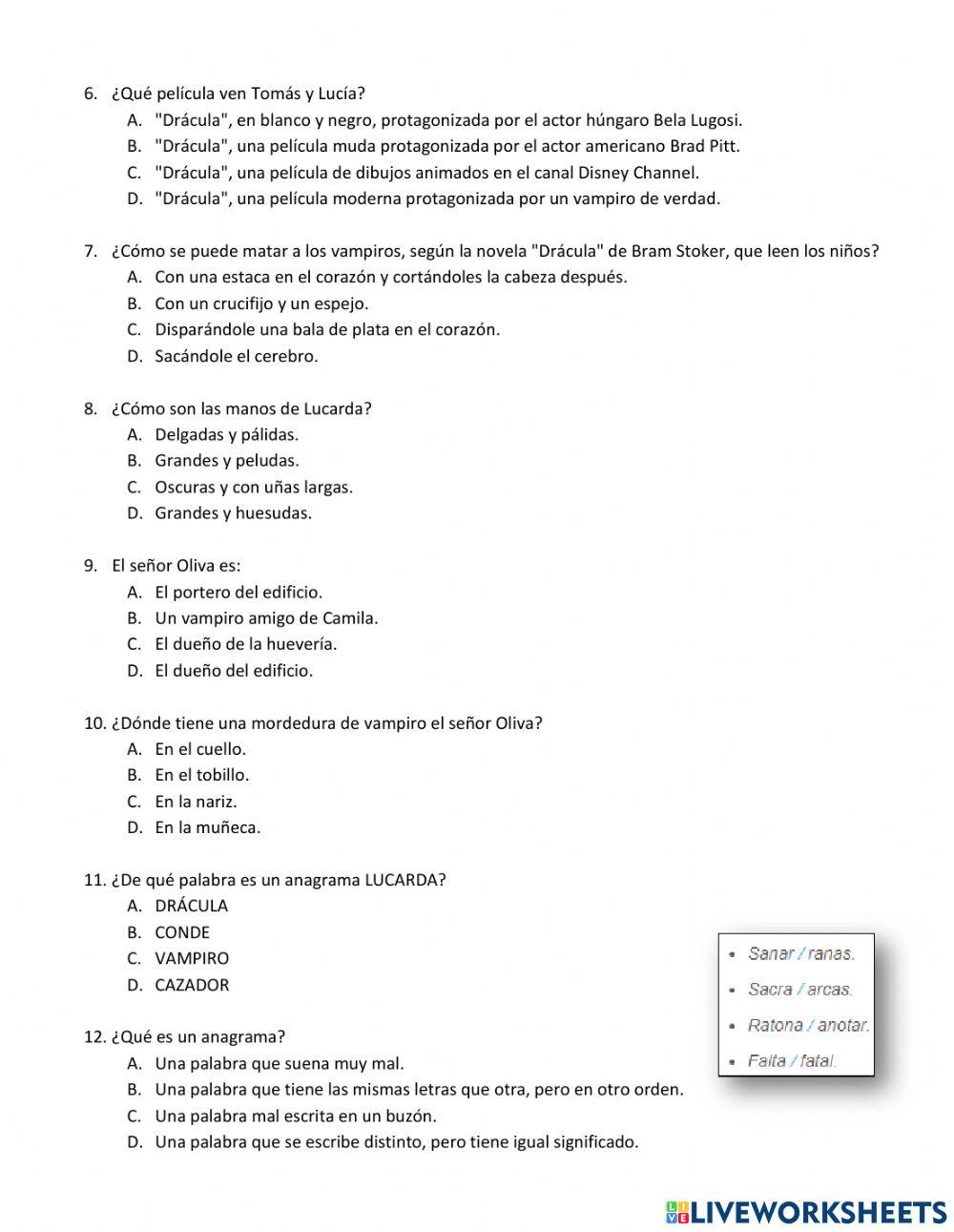Evaluación Plan lector: El vampiro vegetariano, de Carlo Fabretti