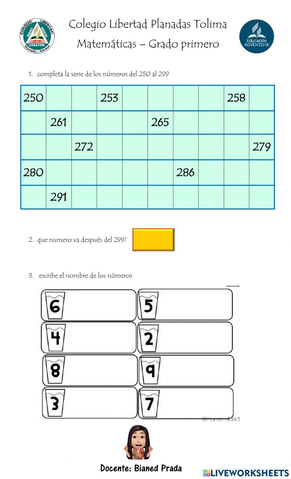 Números del 250 al 300