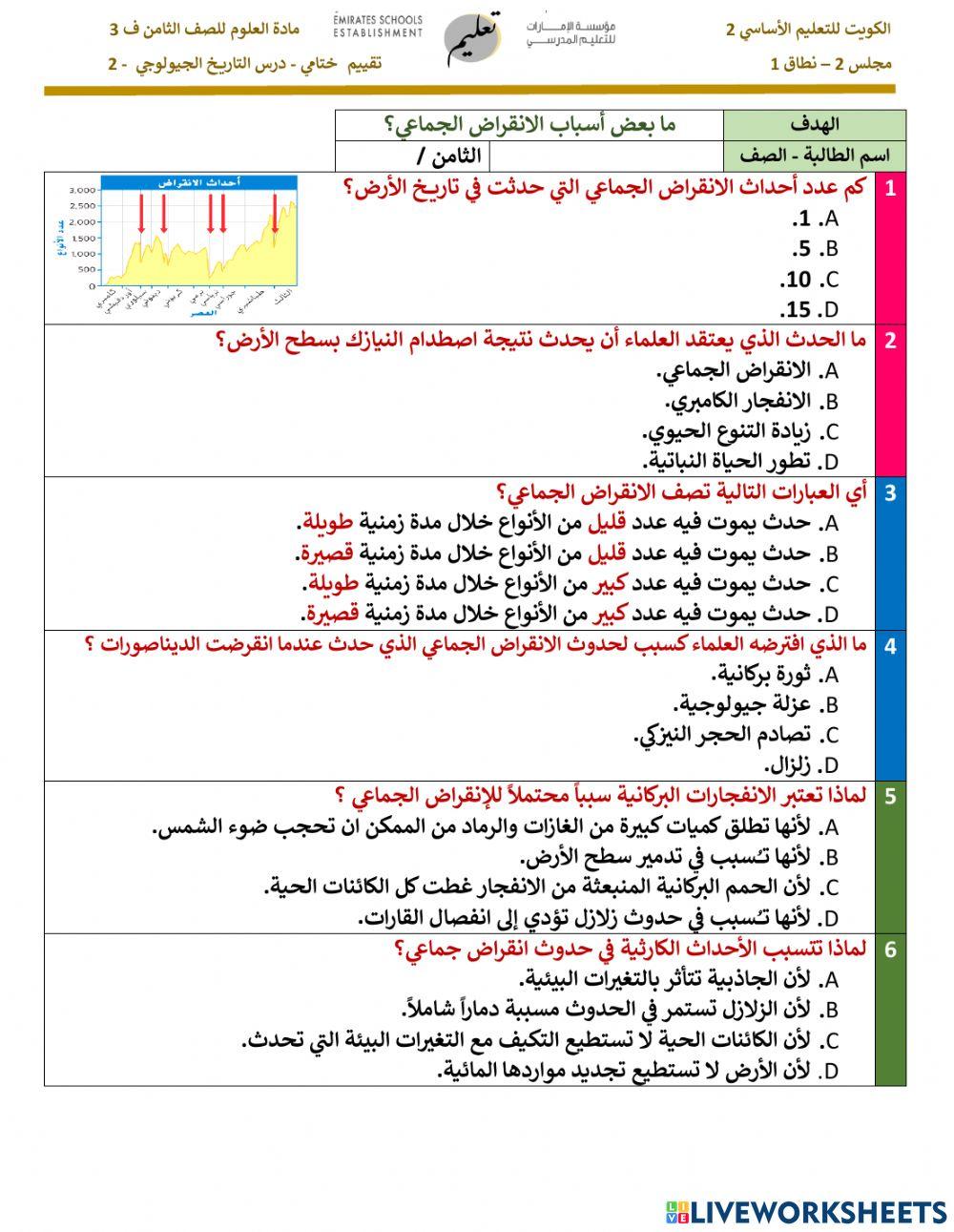 تقييم ختامي - مستويات التفكير - مقياس الزمن الجيولوجي الحصة االثانية