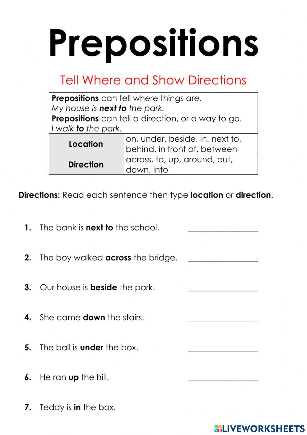 Prepositions of Directions and Locations
