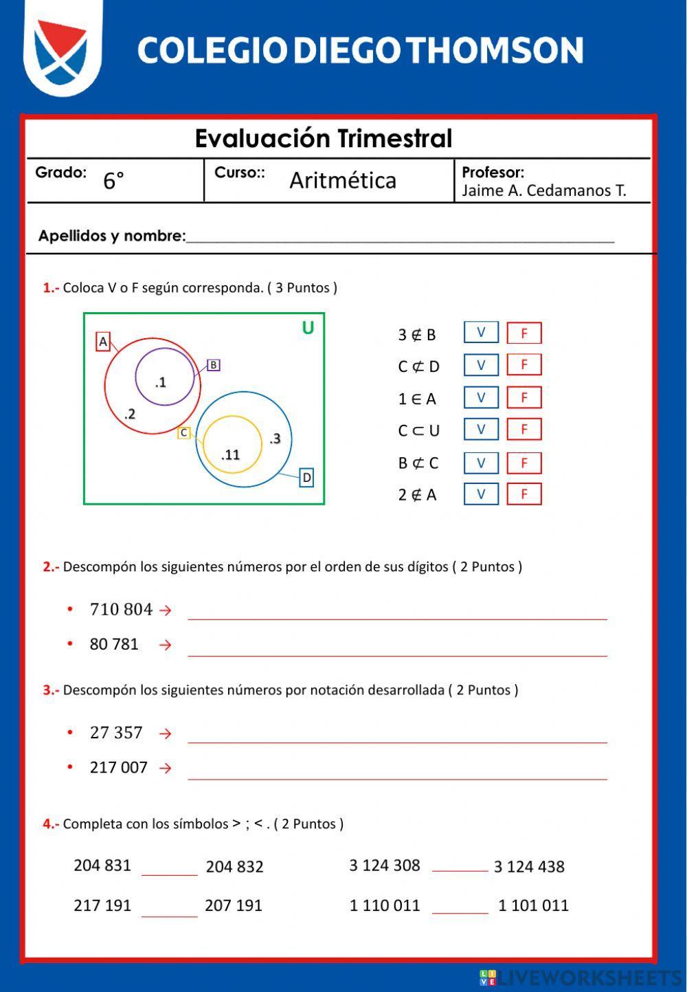 Examen mayo 6to Aritmética
