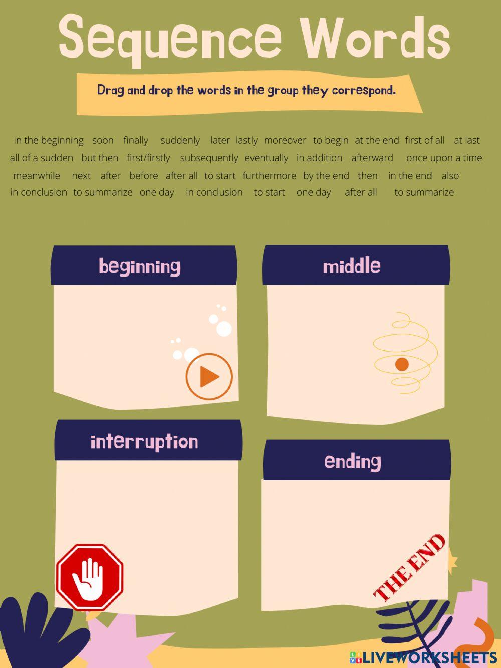 Sequence Words online activity for 9th Live Worksheets