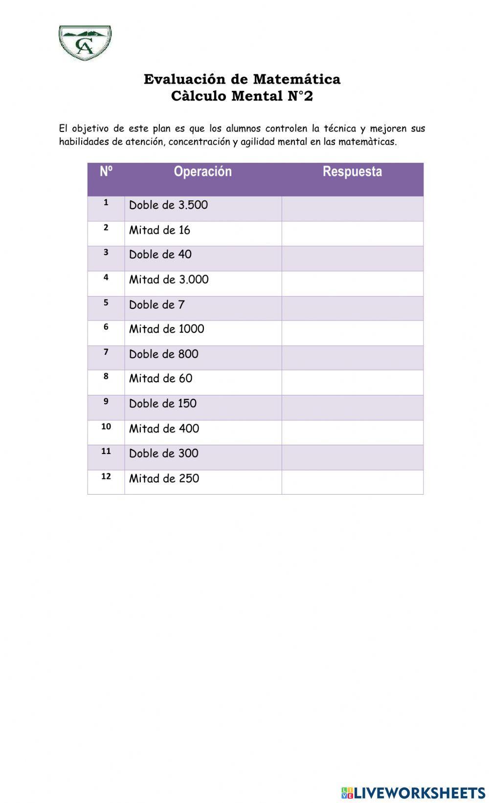 Calculo de dobles y mitades