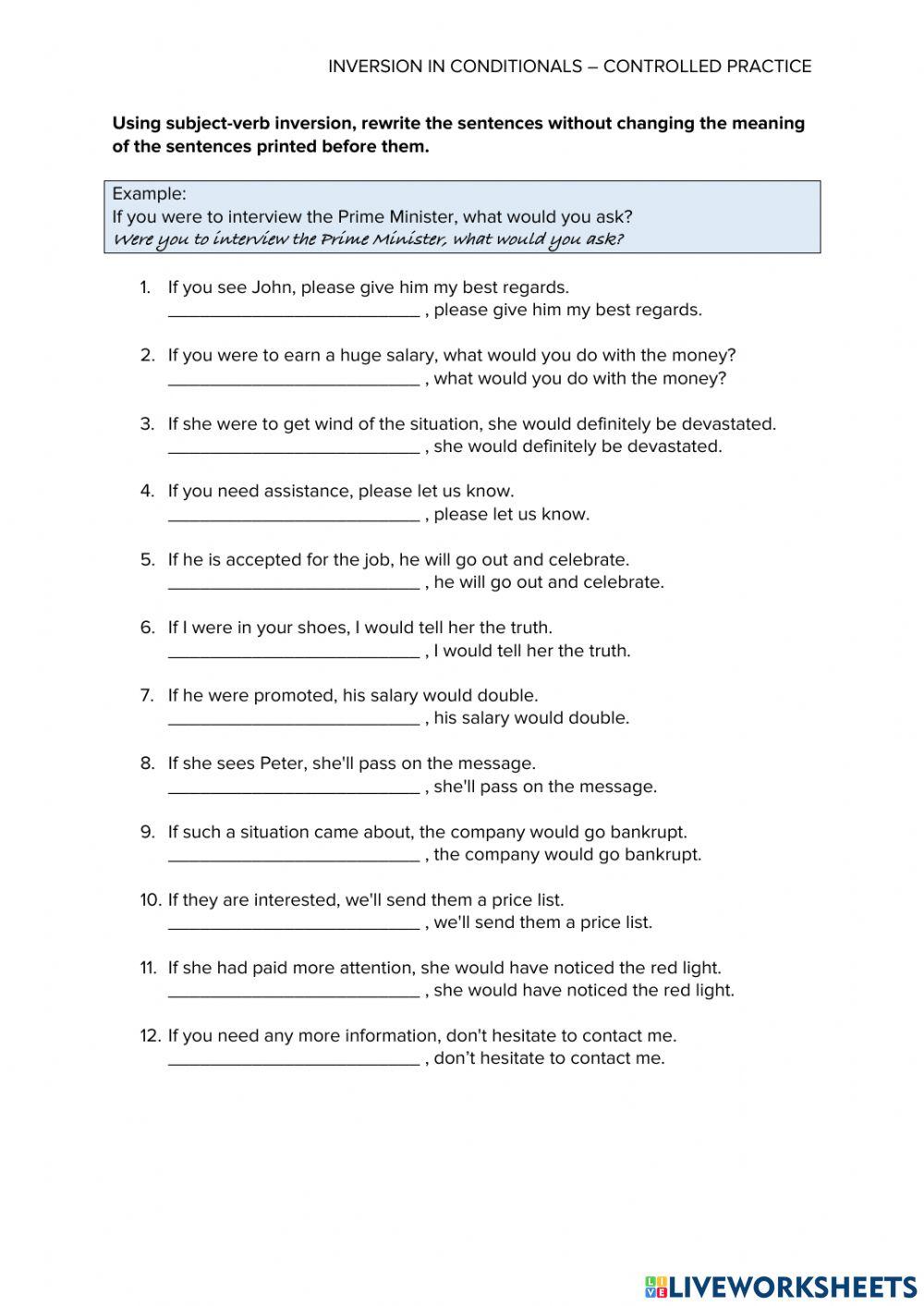 INVERTED CONDITIONALS – CONTROLLED PRACTICE