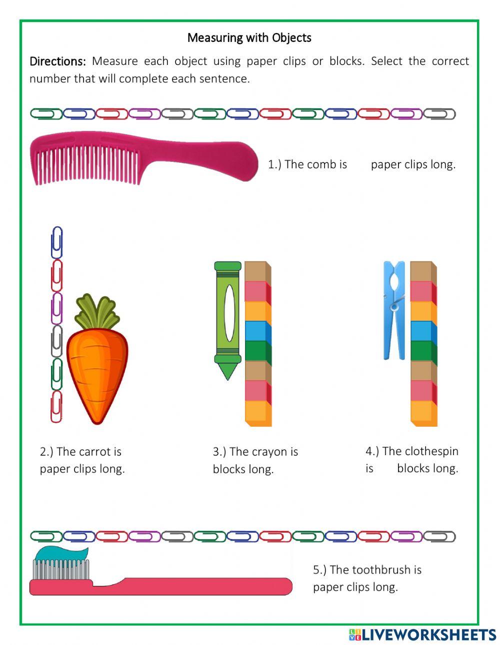 Measuring with Objects | emdreyes | Live Worksheets