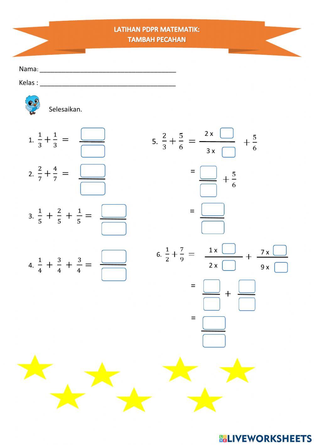 Latihan pdpr: tambah pecahan