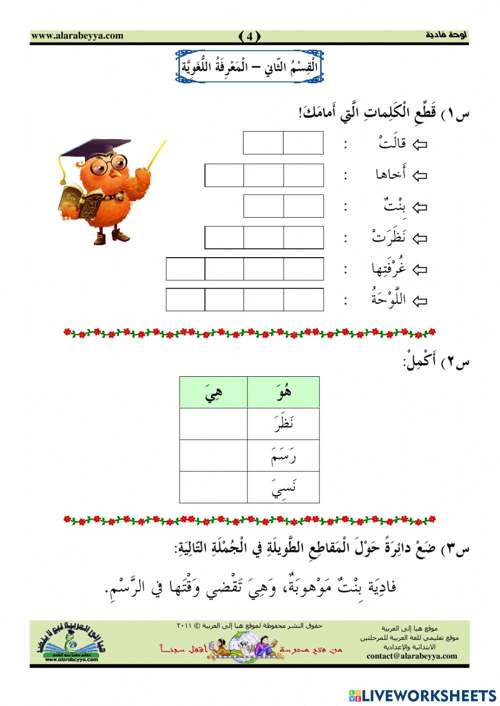 فهم المقروء لوحة فادية