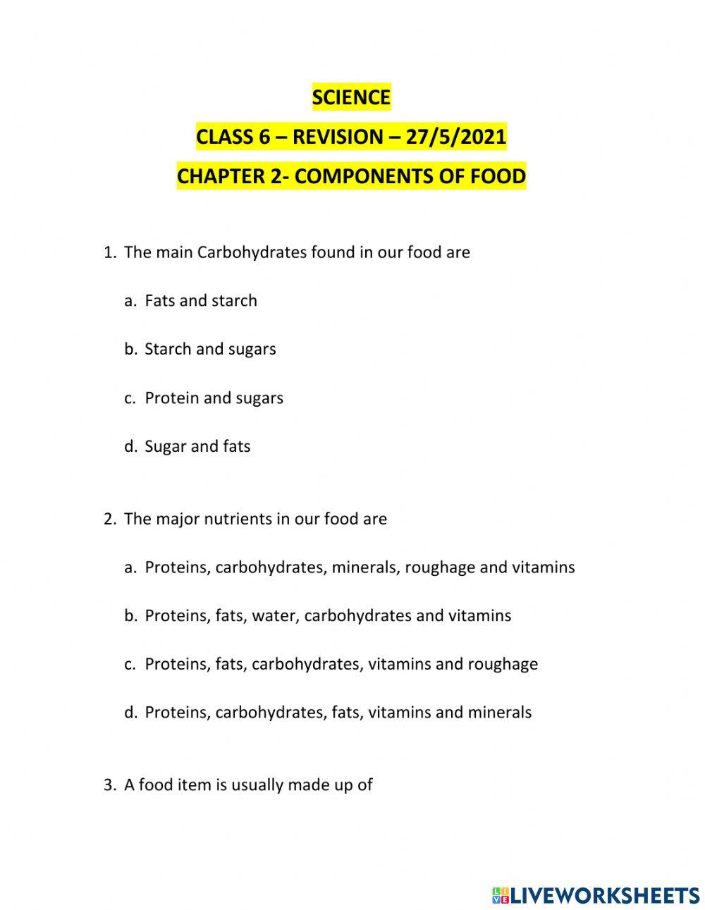 Class 6 - components of food