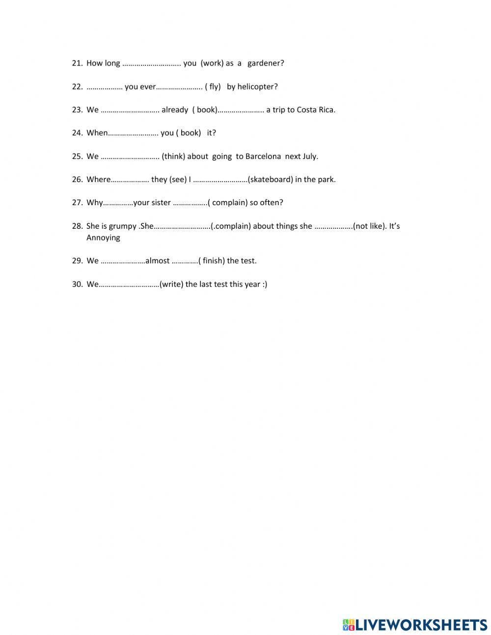 Revision from  Past and Presen t tenses