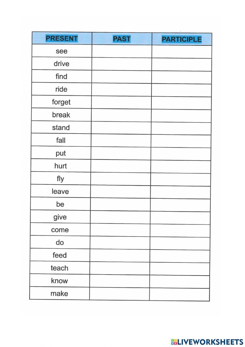 Past participles interactive exercise live worksheets