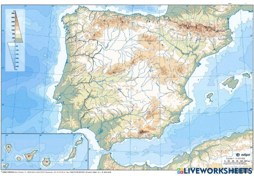 Mapa físico de España. Relieve