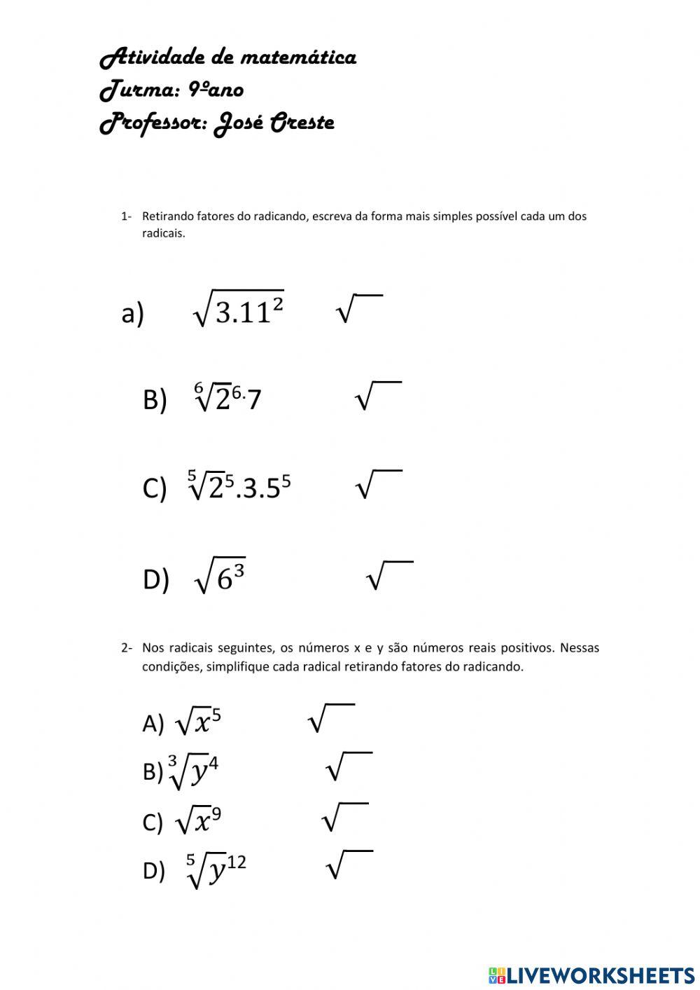 Simplificação de radicais