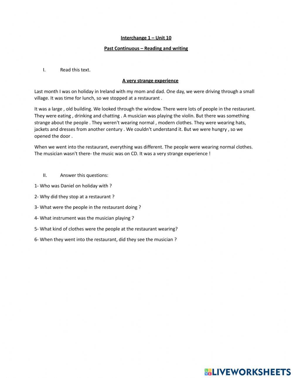 Reading and writing past continuous