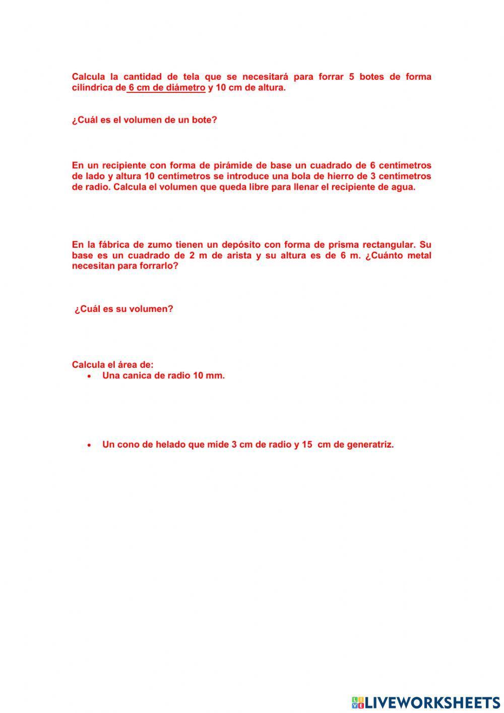 Problemas de áreas y volúmenes