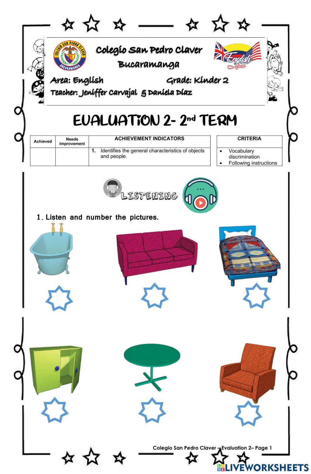 Listening Exam Kinder 2- 2nd Term