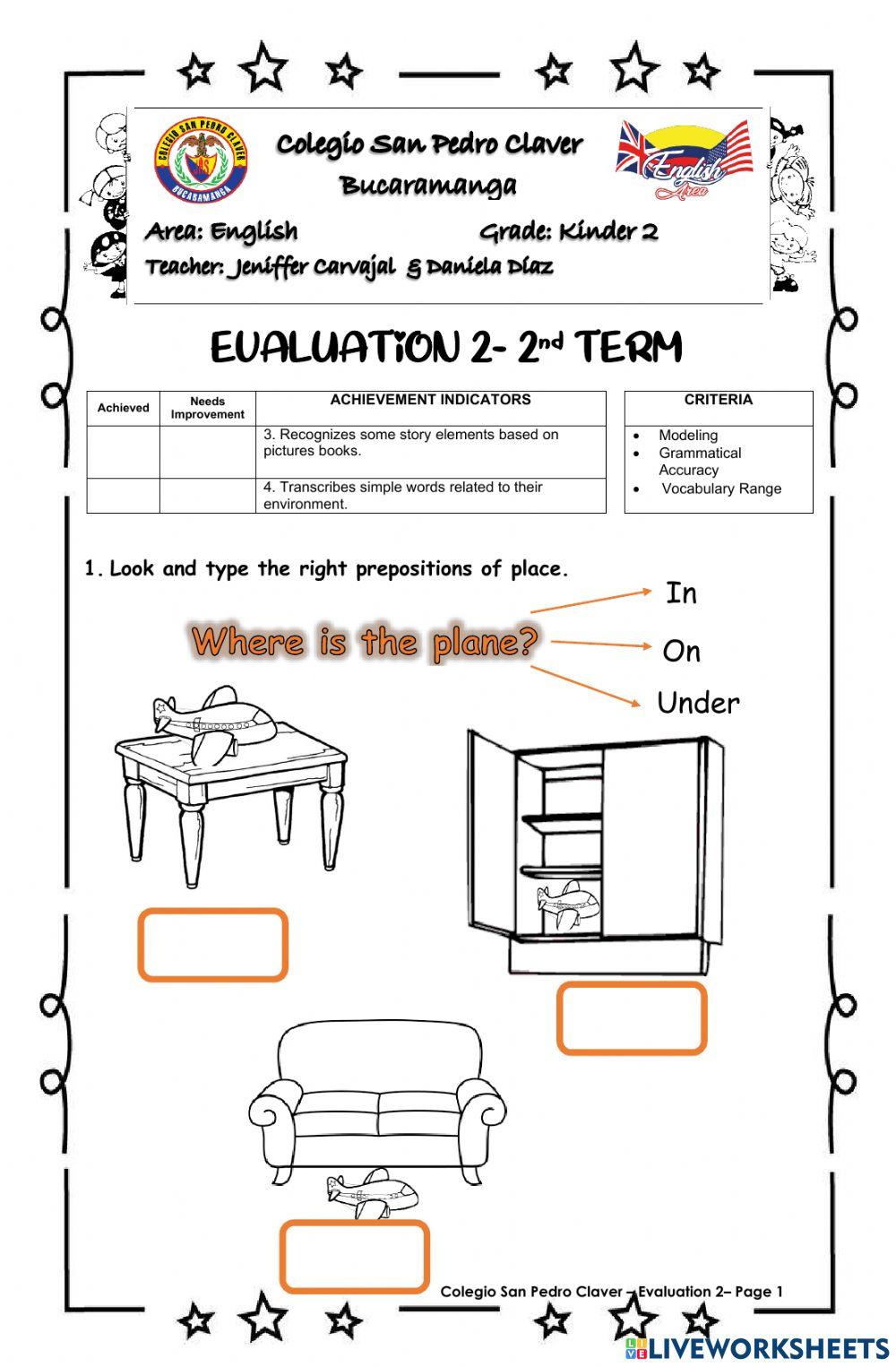 Reading Exam Kinder - 2nd Term