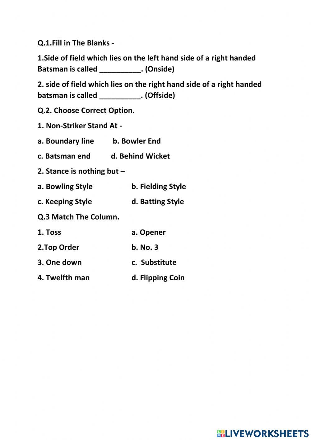 Cricket worksheet practice1