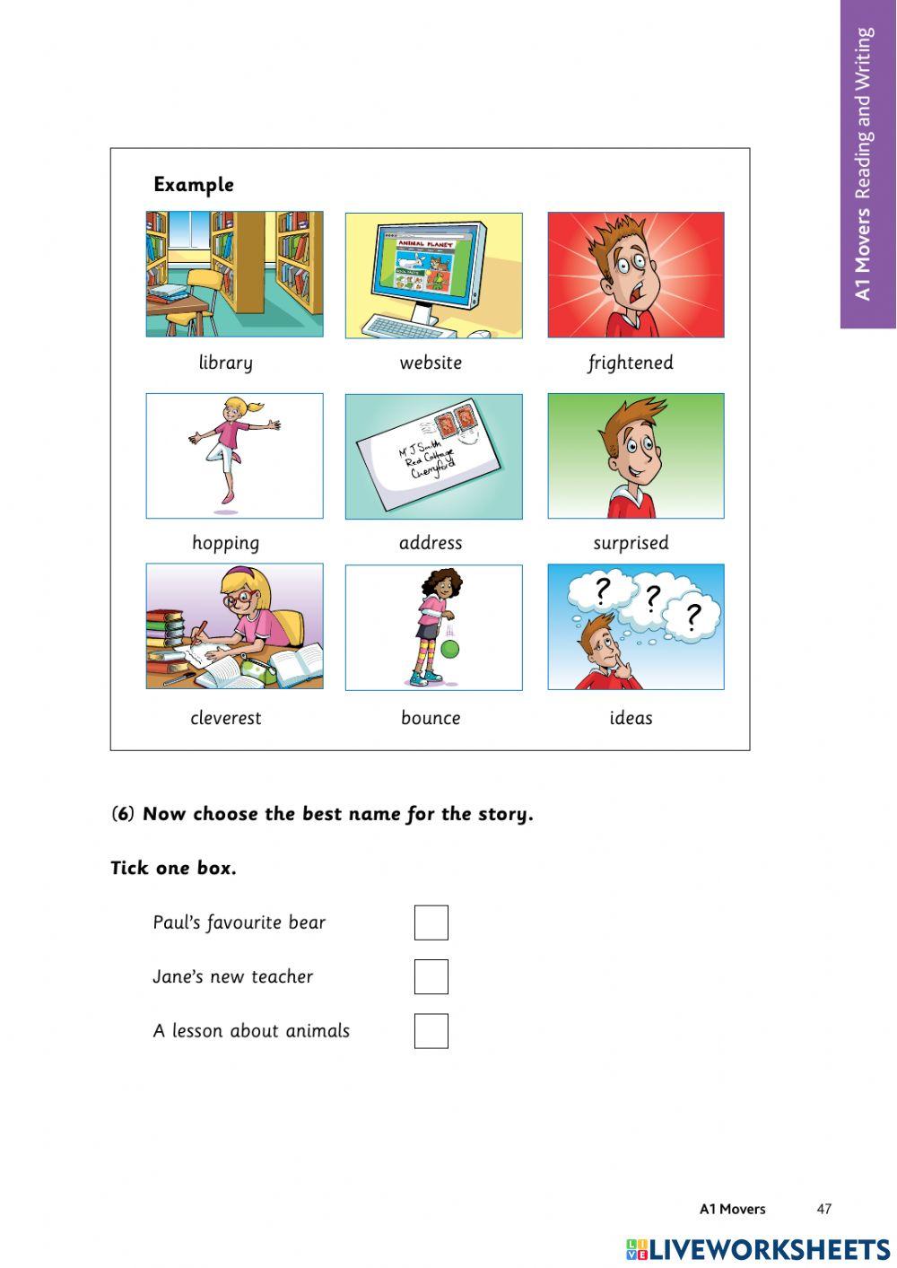 Movers Reading - Writing Parts 1 2 3