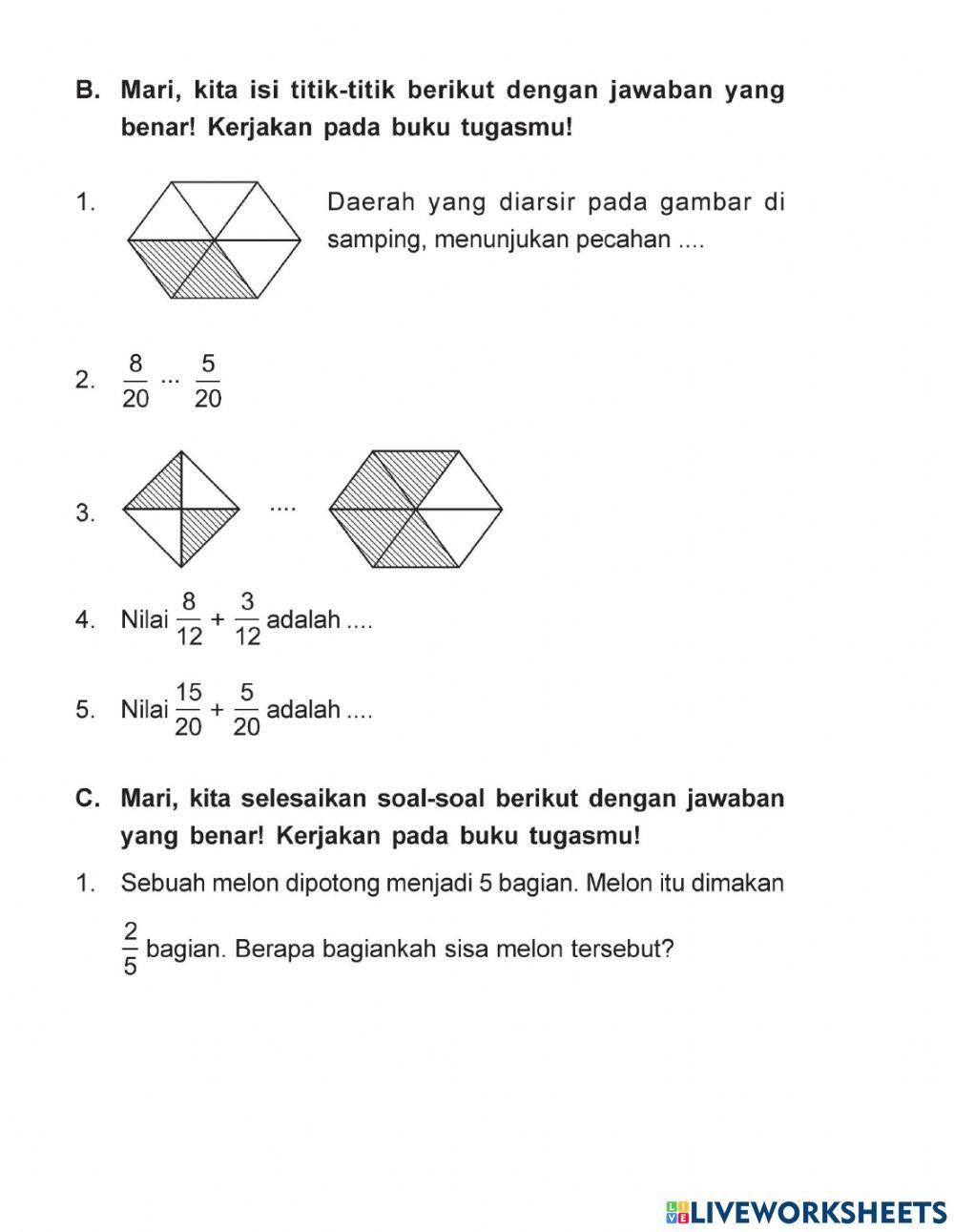 Latihan Ulangan Pecahan Latihan Ulangan Pecahan