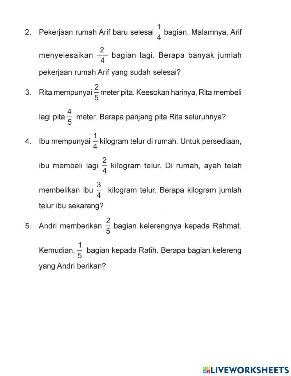 Latihan Ulangan Pecahan Latihan Ulangan Pecahan