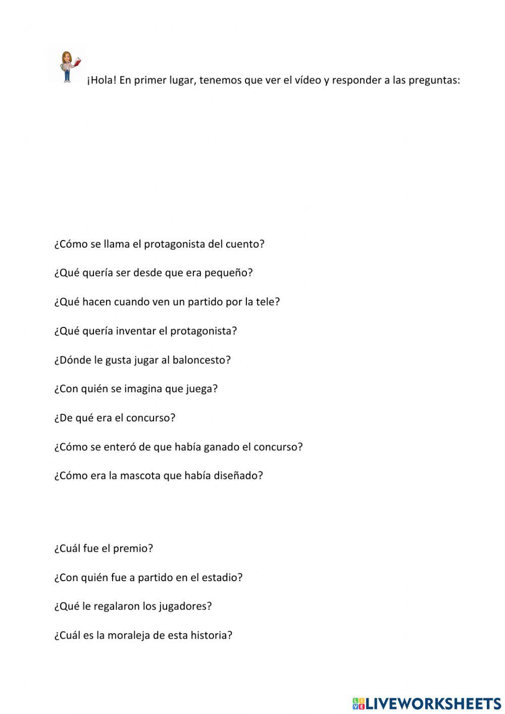 Comprensión oral cuento deportes