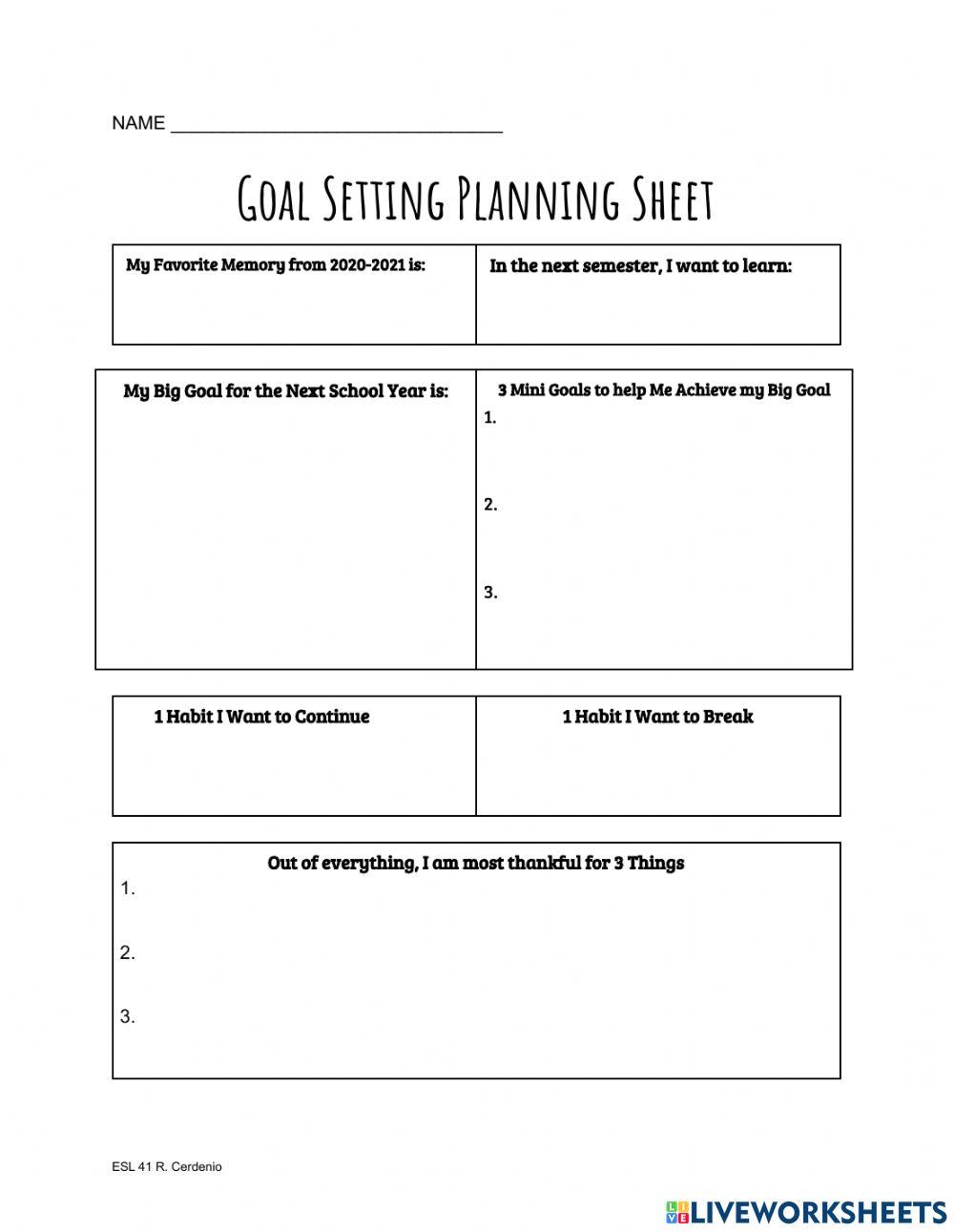 Goal Setting Planning Sheet