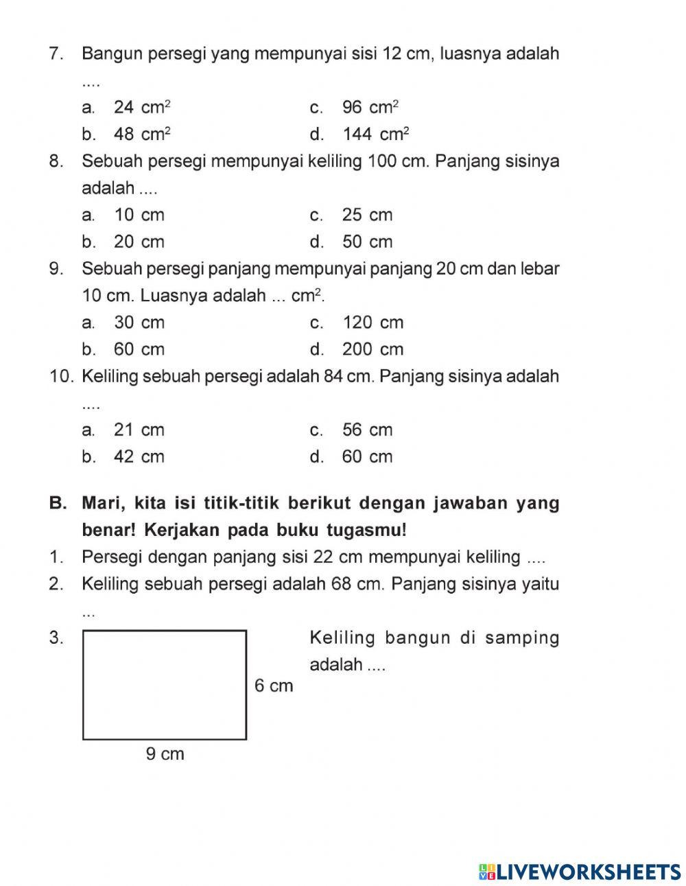 Latihan Ulangan Keliling dan Luas