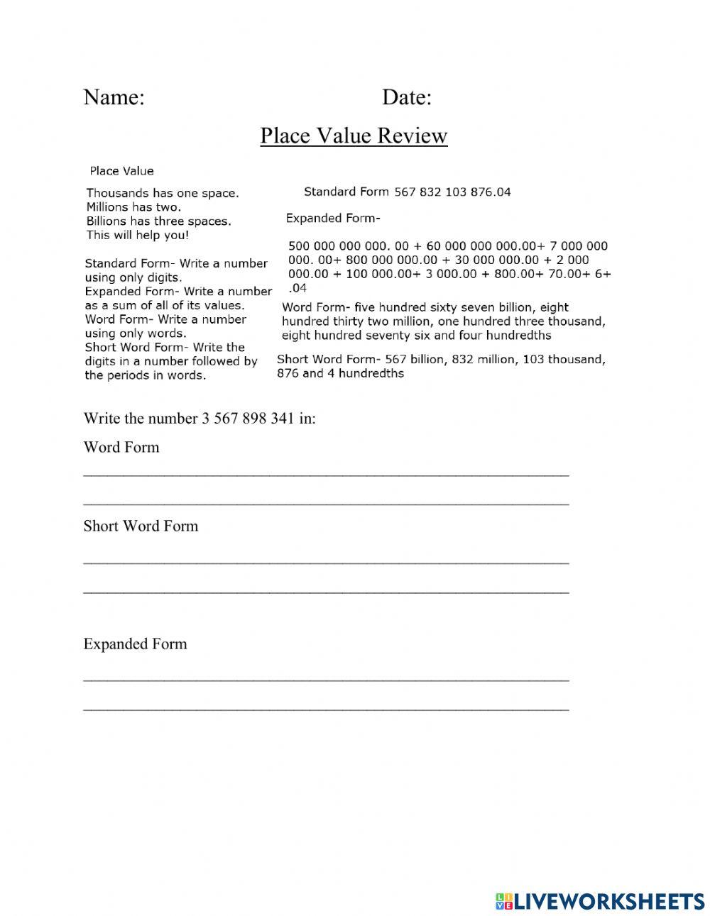 Place Value Review