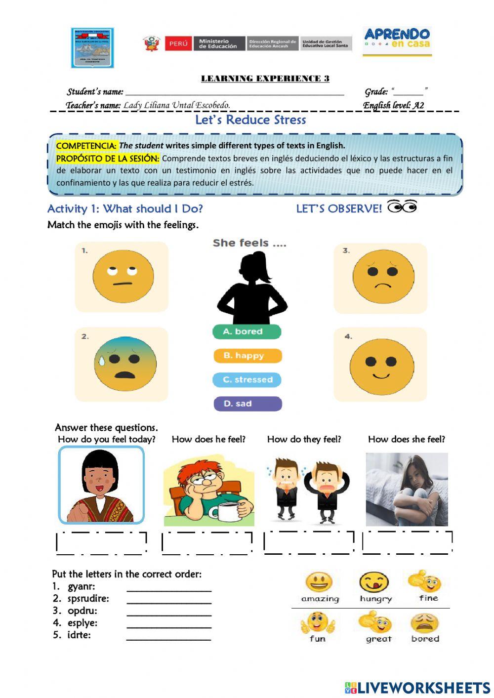 Let’s Reduce Stress-pre A2-Exp 3 - Activity 1
