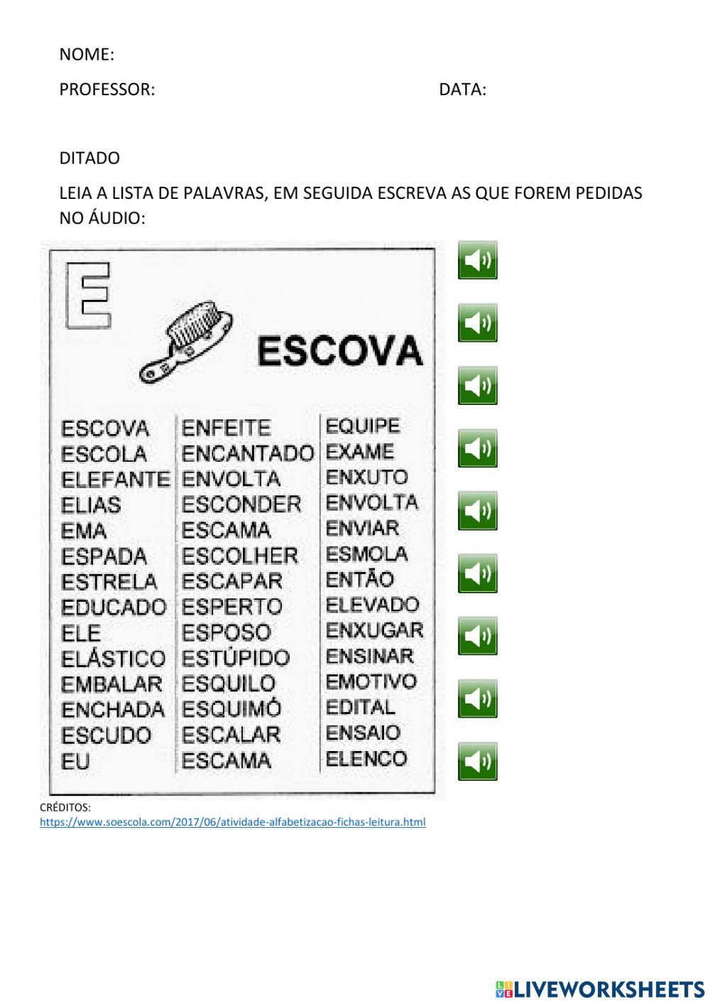 AUTO DITADO FICHA DE LEITURA LETRA E