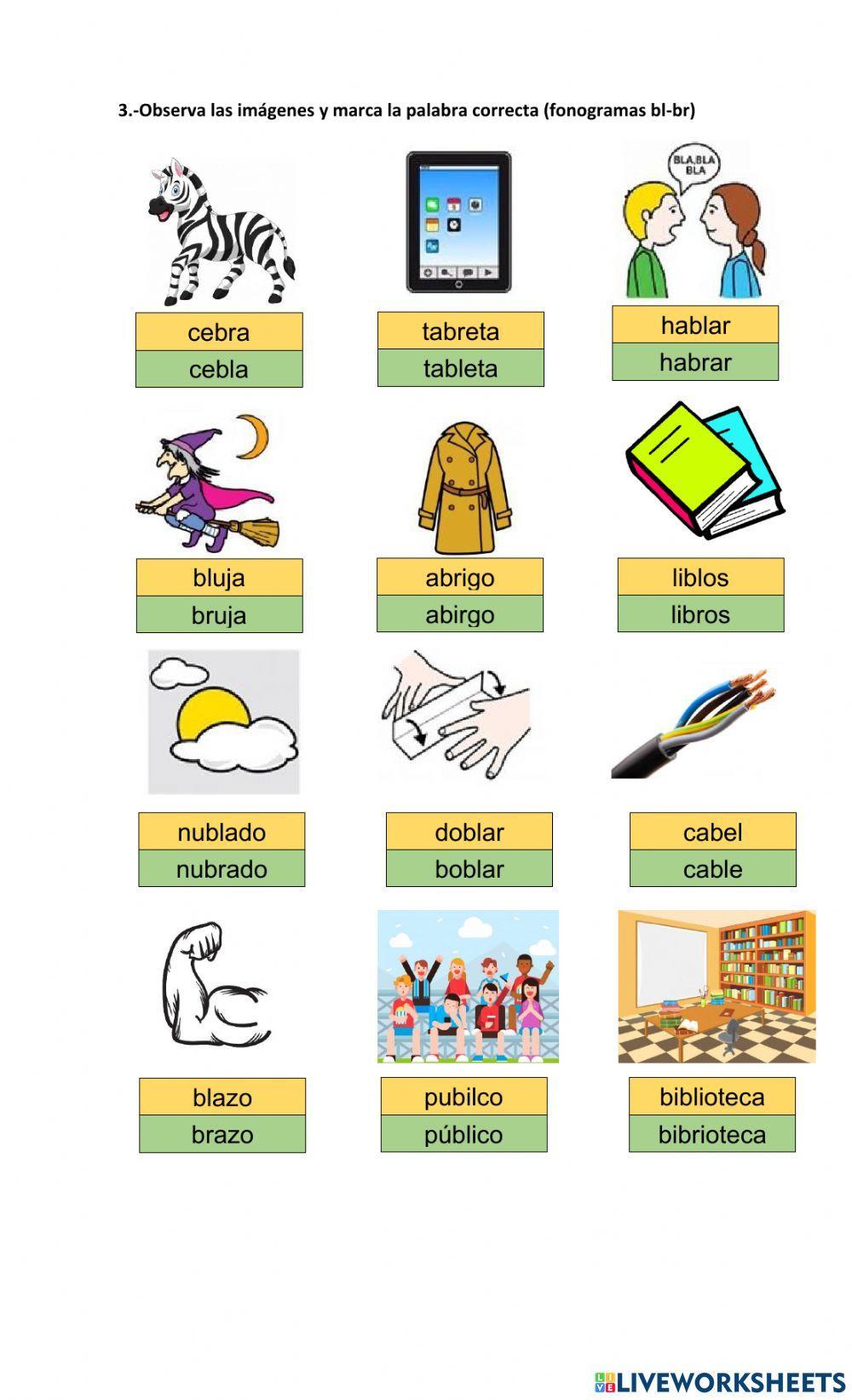 Comprensión de lectura - fonogramas br-bl