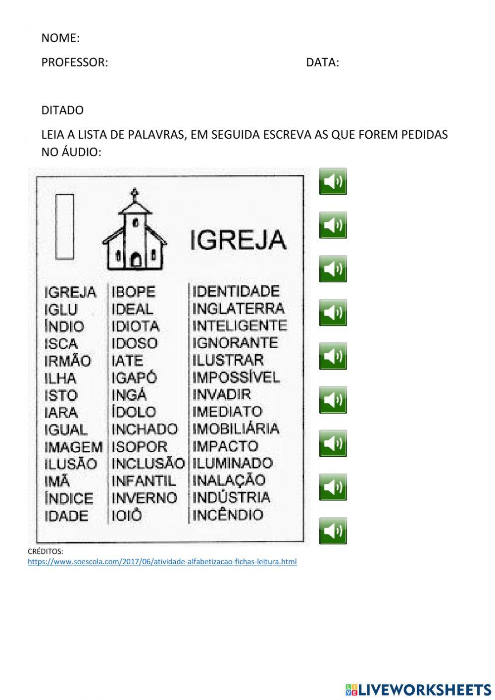 AUTO DITADO FICHA DE LEITURA LETRA I