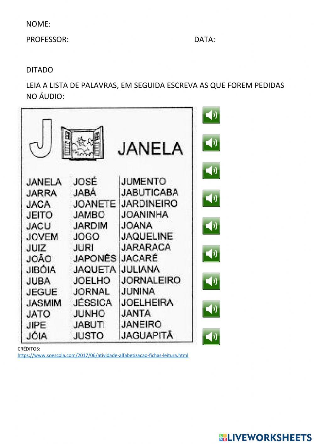 AUTO DITADO FICHA DE LEITURA LETRA J