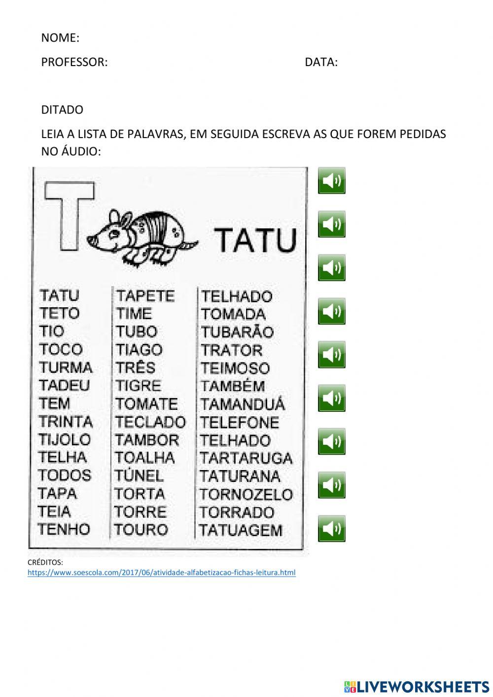 AUTO DITADO FICHA DE LEITURA LETRA T