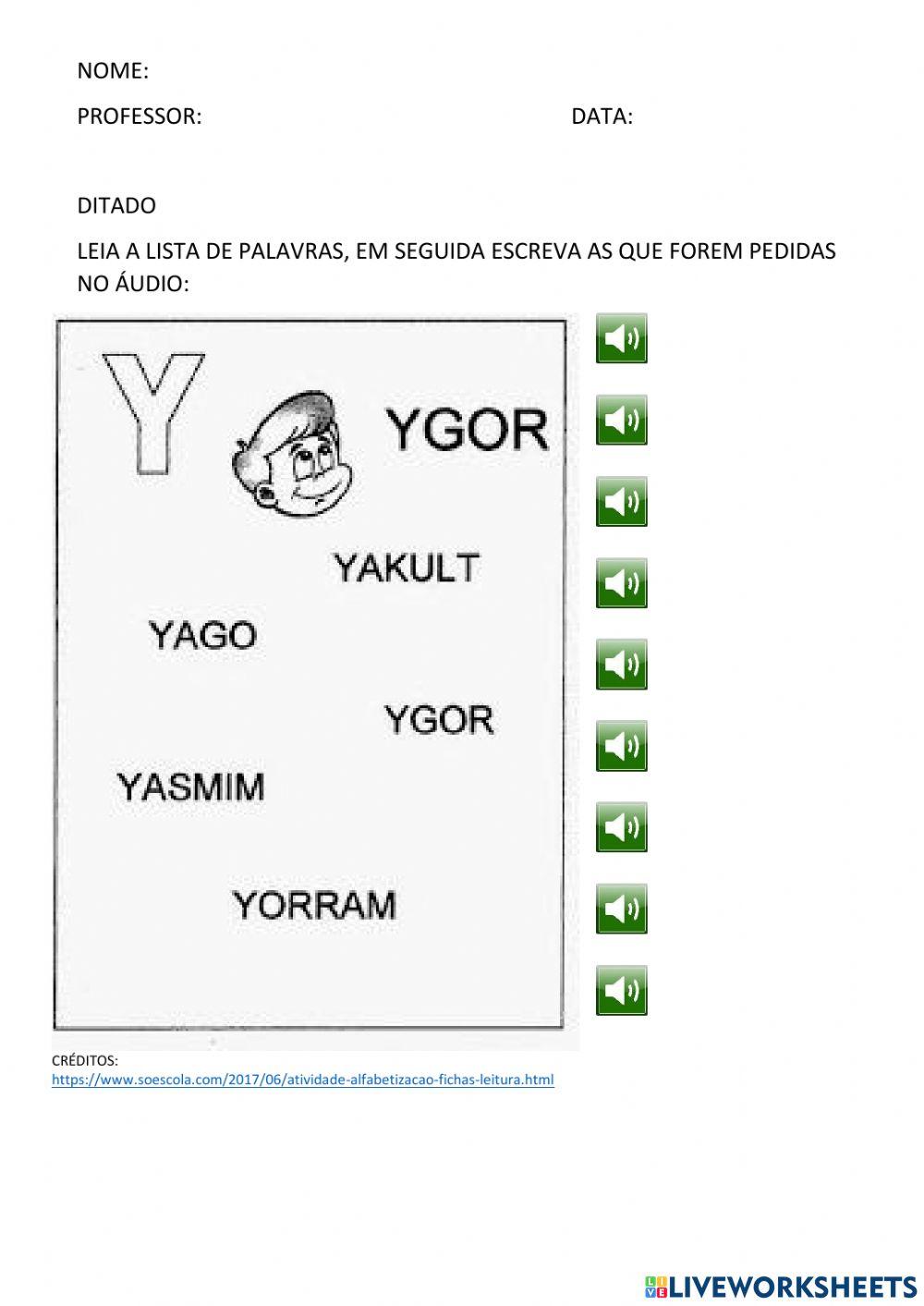 AUTO DITADO FICHA DE LEITURA LETRA Y