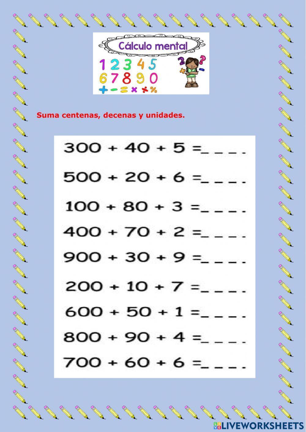 Cálculo mental - Sumar centenas, decenas y unidades 1