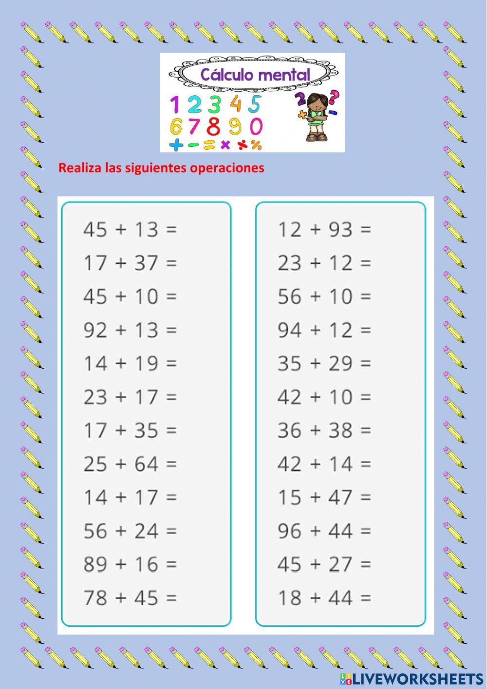 Cálculo mental - Sumar decenas 1