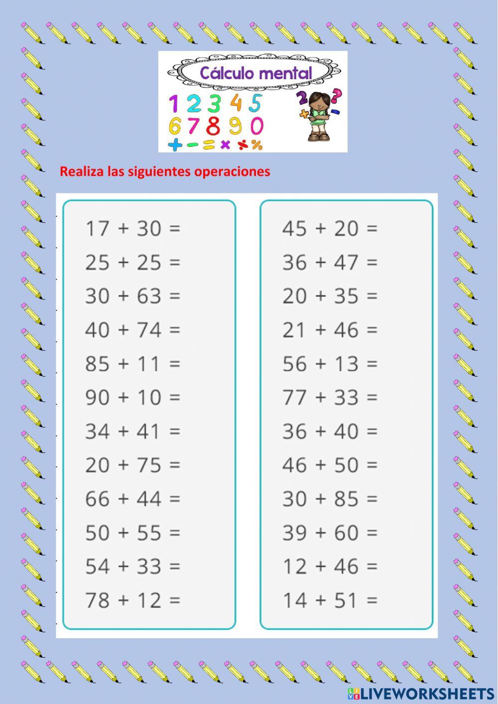 Cálculo mental - Sumar decenas 2