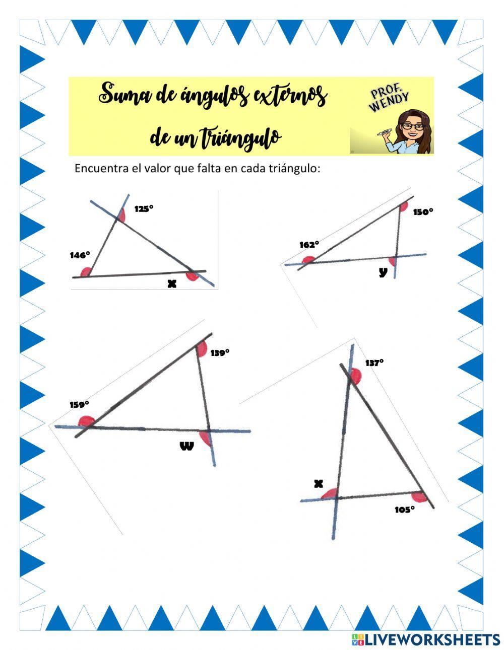 Suma de ángulos externos de un triángulo