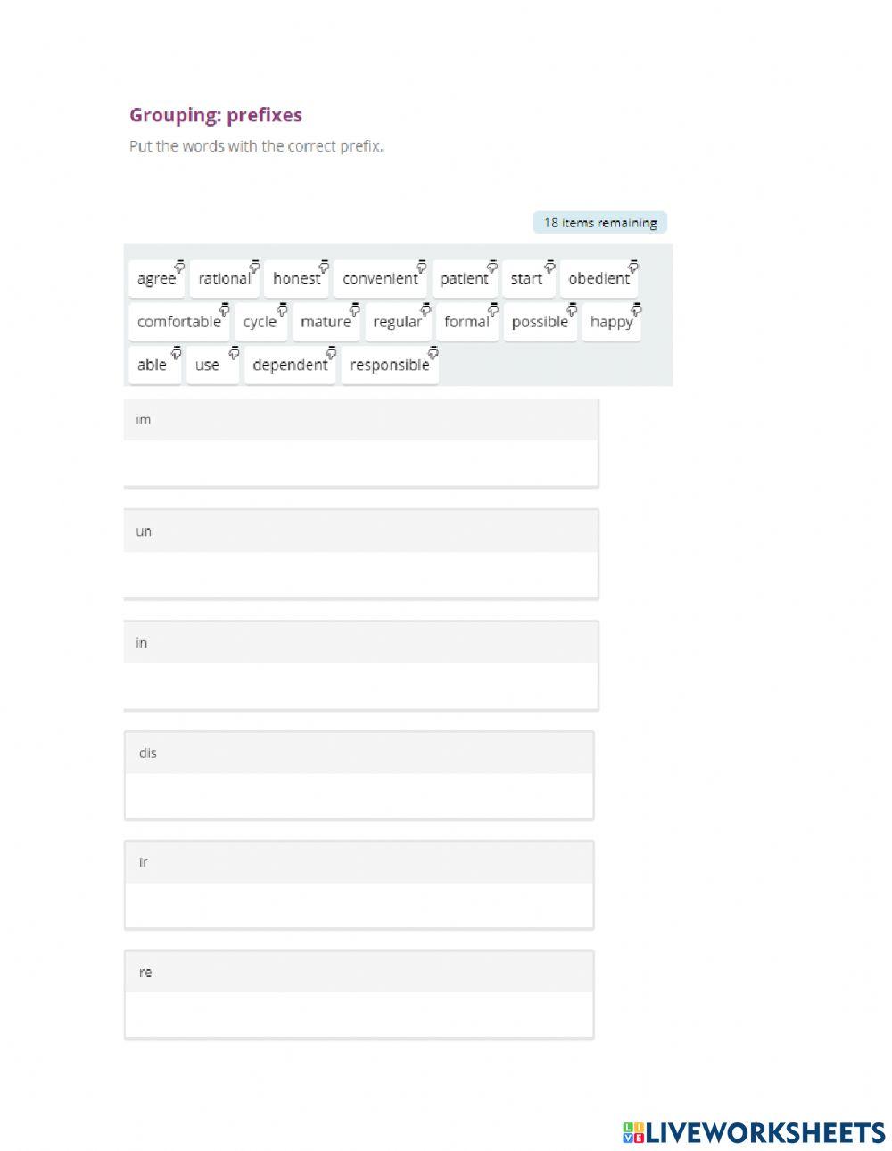 Prefixes and suffixes