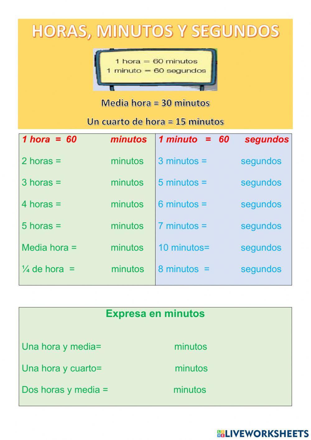 HORAS, MINUTOS Y SEGUNDOS online exercise for