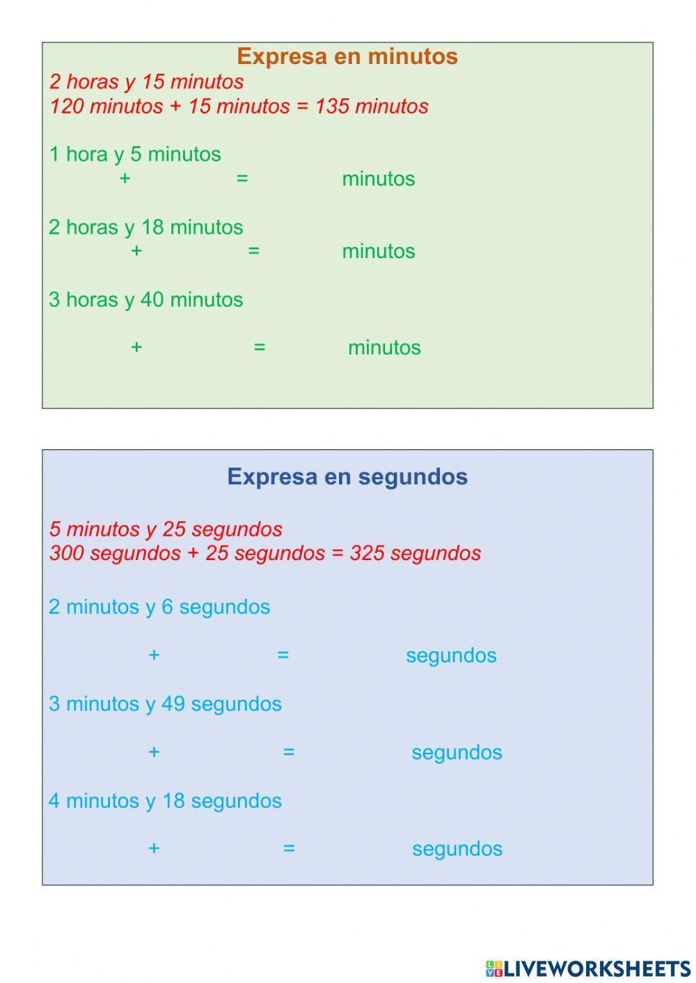 Horas, minutos y segundos online exercise for