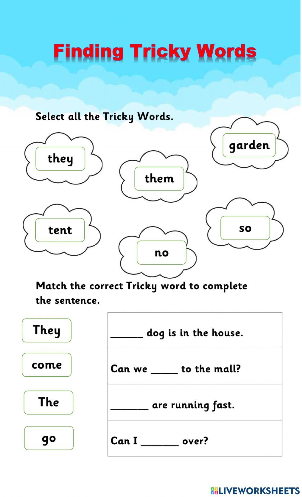 Tricky Words Free Exercise Live Worksheets tricky-words-free-exercise-live-worksheets