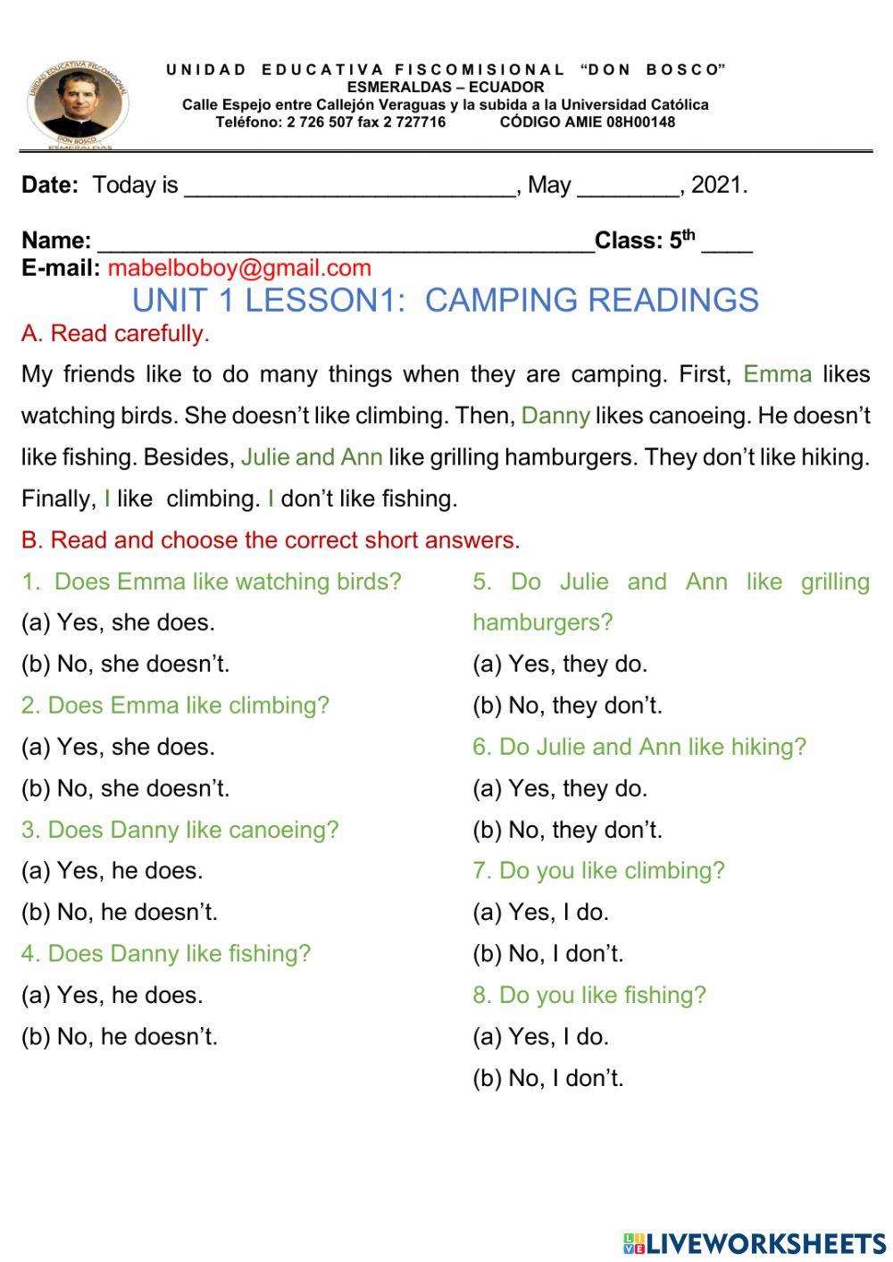 Readings about camping