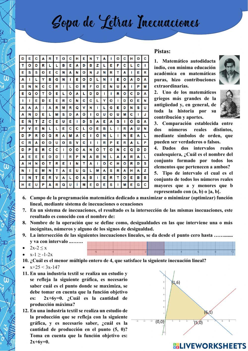 Sopa de Letras Inecuaciones